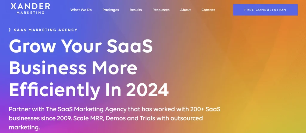 Xander Marketing homepage Grow Your SaaS Business More Efficiently In 2024